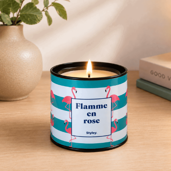 Bougie parfumée Flamme en rose en pot métal